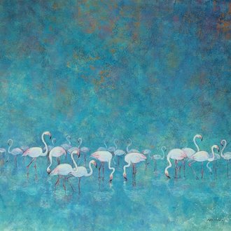 Unikat: Flamingos, Acryl auf Leinwand, 96,5 x 96,5 cm, 2.800 Euro