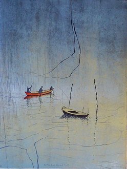 Das Meer fließt vorbei und dauert, Farbholzschnitt auf Büttenpapier, 49 x 64 cm