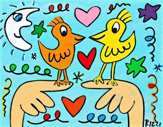 Love those Love Birds, Pigmentdruck auf Leinwand, 32x25 cm, 840 Euro