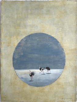 Unikat: Nicht den Kopf in den Sand stecken, 2020, Mischtechnik auf Büttenpapier mit gerissenen Kanten, 50 x 66 cm, 1.280 Euro