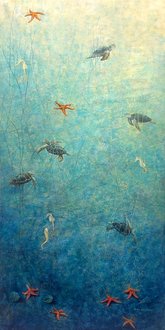 Unikat: schwerelos (Schildkröten 2), Acryl auf Leinwand, 179 x 90 cm, 3.900 Euro