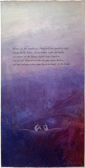 Unikat: Schöner als der beachtliche Mond… (Ingeborg Bachmann, An die Sonne), Mischtechnik auf Büttenpapier mit gerissenen Kanten, 55 x 28 cm, 960 Euro