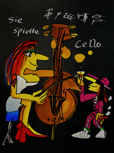 Sie spielte Cello, Siebdruck, 42 x 56 cm, 2.000 Euro Sie spielte Cello, Siebdruck, 42 x 56 cm, 2.000 Euro