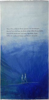 Unikat: Schönes Blau… (Ingeborg Bachmann, An die Sonne), Mischtechnik auf Büttenpapier mit gerissenen Kanten, 55 x 28 cm, 960 Euro