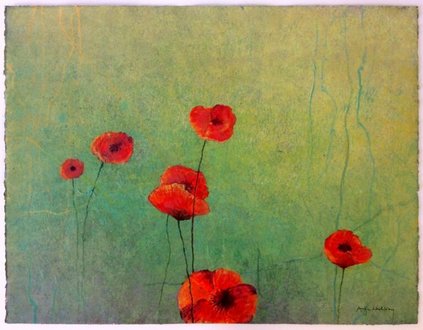 Unikat: Mohnblüten, Mischtechnik auf Büttenpapier mit gerissenen Kanten, 66 x 50 cm,1.280 Euro