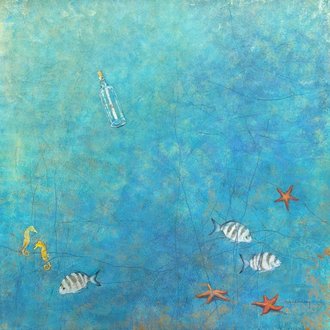 Unikat: Flaschenpost, Acryl auf Leinwand, 95,5 x 95,5 cm, 2.800 Euro