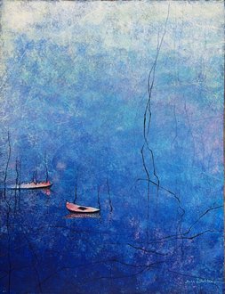 Unikat: Zwei Boote, Mischtechnik auf Büttenpapier mit gerissenen Kanten, 50 x 66 cm, 1.280 Euro