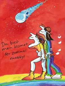Du bist mein Komet der zweimal einschlägt, Siebdruck, 42 x 56 cm, 2.000 Euro Du bist mein Komet der zweimal einschlägt, Siebdruck, 42 x 56 cm, 2.000 Euro