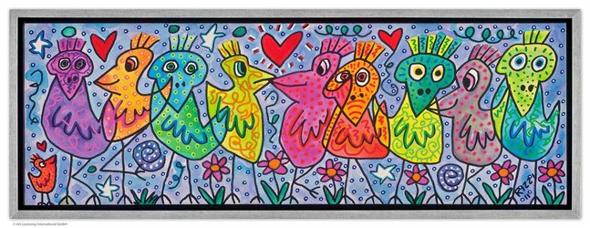 A Bunch of Beautiful Birds, Pigmentdruck auf Leinwand, 75x25 cm, 1.700 Euro